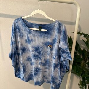 Wild Fable Blue Tie-Dye Top with Rainbow Patch